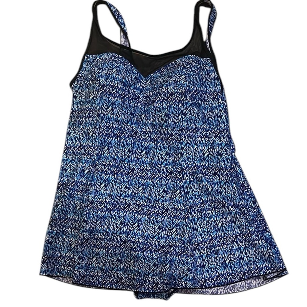 Sea & Sand Beachwear Blue and Black One Piece Skirt Swimsuit New! NWT Size 20W
